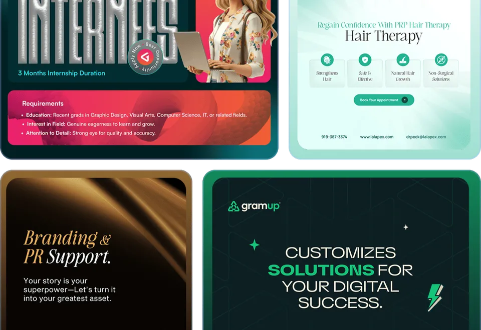 AI branding by Guerrilla Local Brand identity concepts for local businesses, including logos, social posts and colour palettes