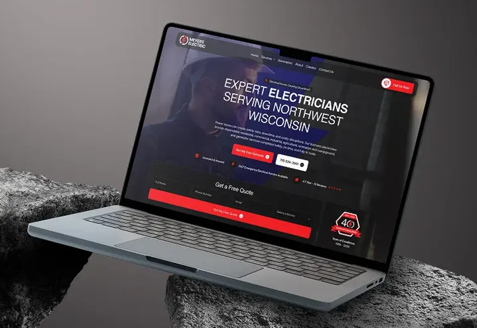 Web design and development by Guerrilla Local Laptop showing a small business website built for a Wisconsin electrician