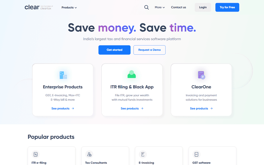 Well-Designed Fintech Websites
cleartax