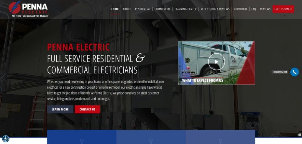 Penna Electric Electrician Website Designs