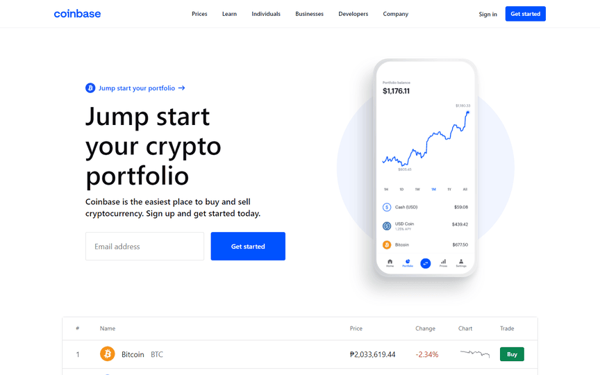 Coinbase: Clean, Impactful, and Informative
Fintech Best Websites
