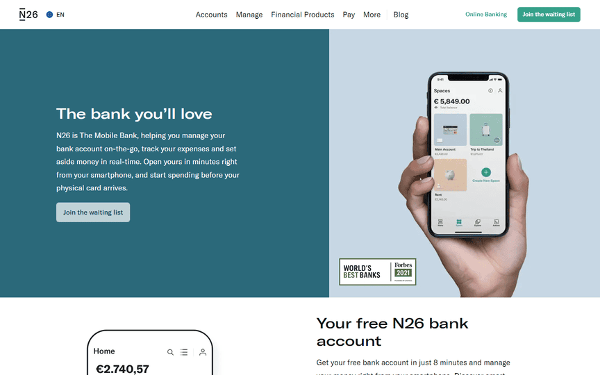 N26: Top-Notch Execution of Boxy Elements
Top Fintech Websites