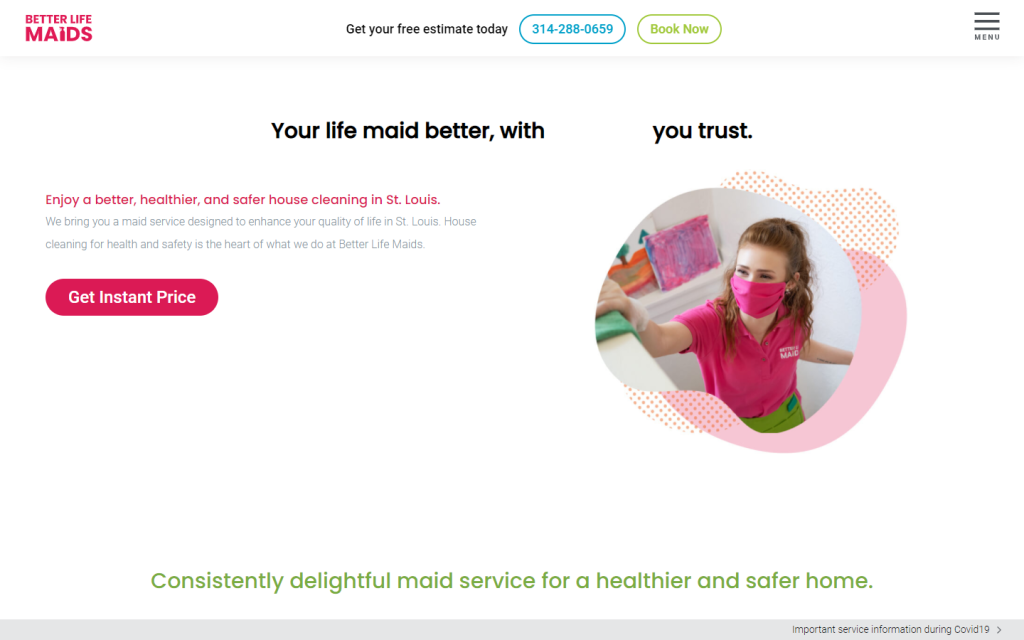 12. Better Life Maids - Cleaning Website