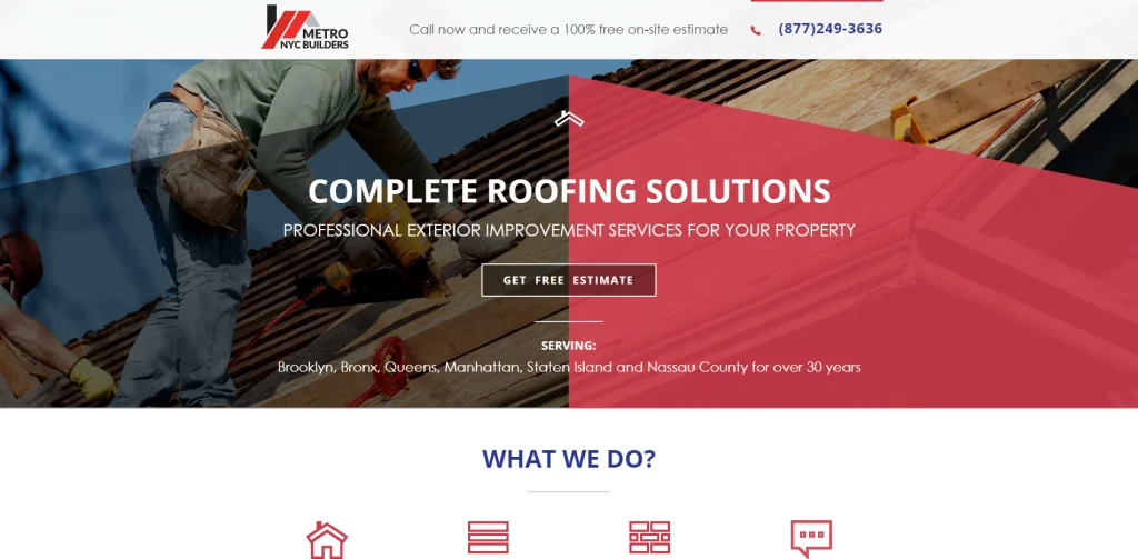 2. Metro NYC Builders - Roofing Website Designs