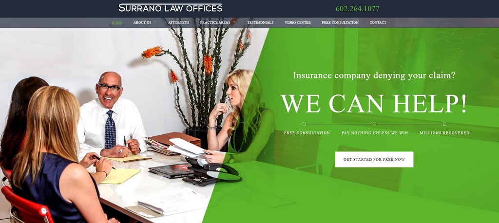The Surrano Law Office's website shines with social proof
