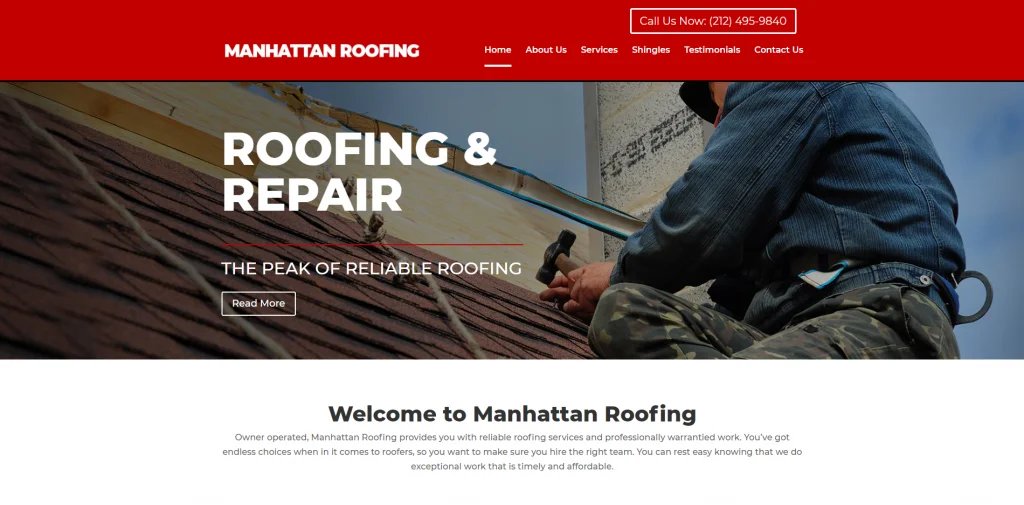 4. Manhattan Roofing Website Design