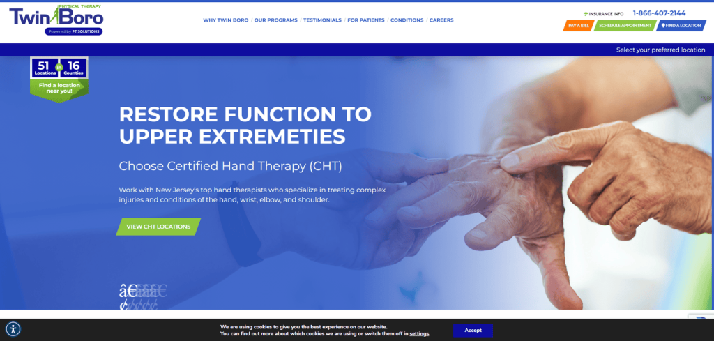 5. Twin Boro Physical Therapy Website Example