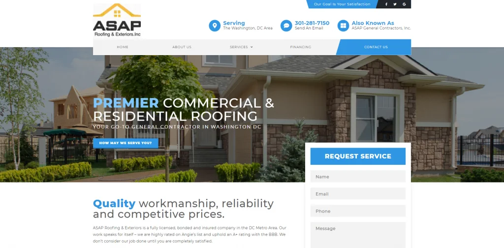 6. ASAP Roofing & Exteriors - Top Roofing Website Designs